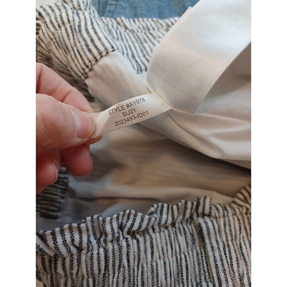 J.Crew blue white ticking stripe paperbag miniskirt S cotton elastic pockets - Picture 6 of 9